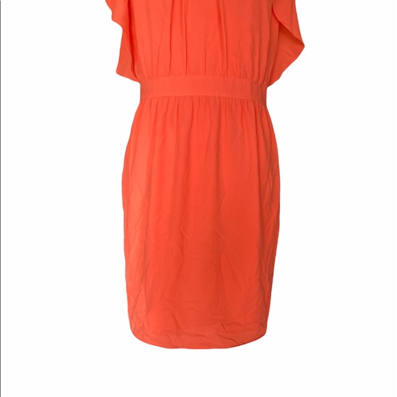 Shoshanna Katrina Blouson Flutter Ruffle Dress - Coral Orange - 4 - Picture 6 of 15